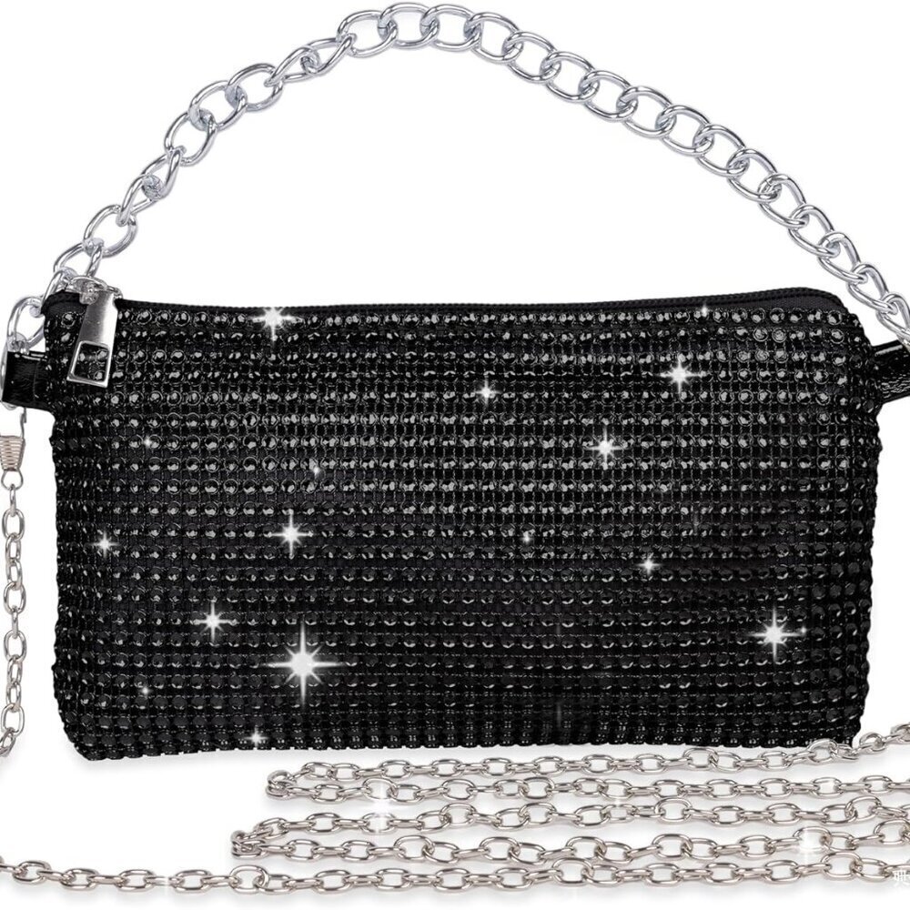 Women Crossbody Bag Rhinestone Bling Evening Clutch Bag,Ladies Handbag Glitter M